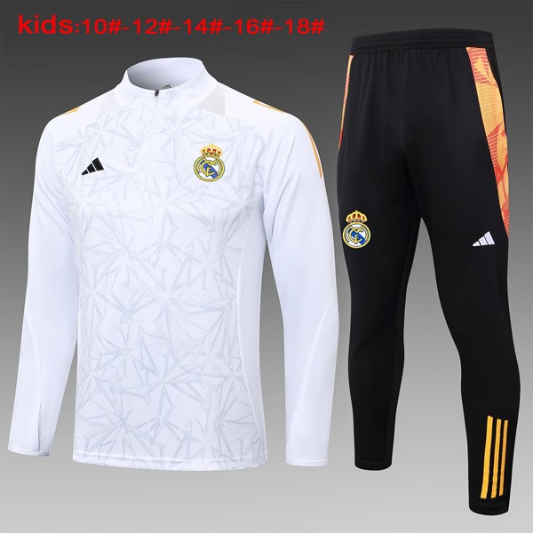 Niños Sudadera De Training Real Madrid 2024-25 Blanco Gris 3